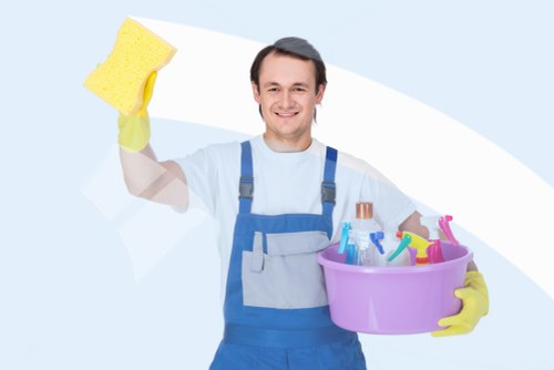 Cleaners working on a tidy, well-maintained interior space