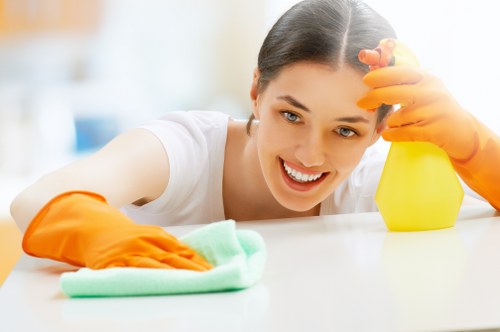 Professional cleaning service preparing a fresh room environment