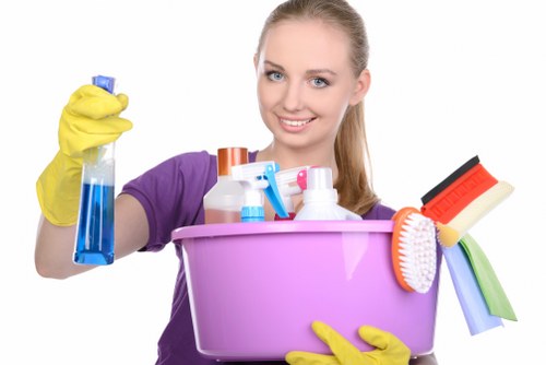 Supervisor reviewing workplace safety procedures during cleaning operations